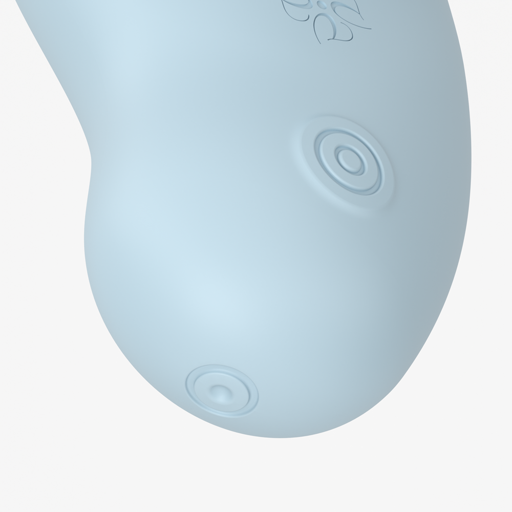 Detail view of Velvet Rituals Aurora air suction massager showing power and control buttons on a white background