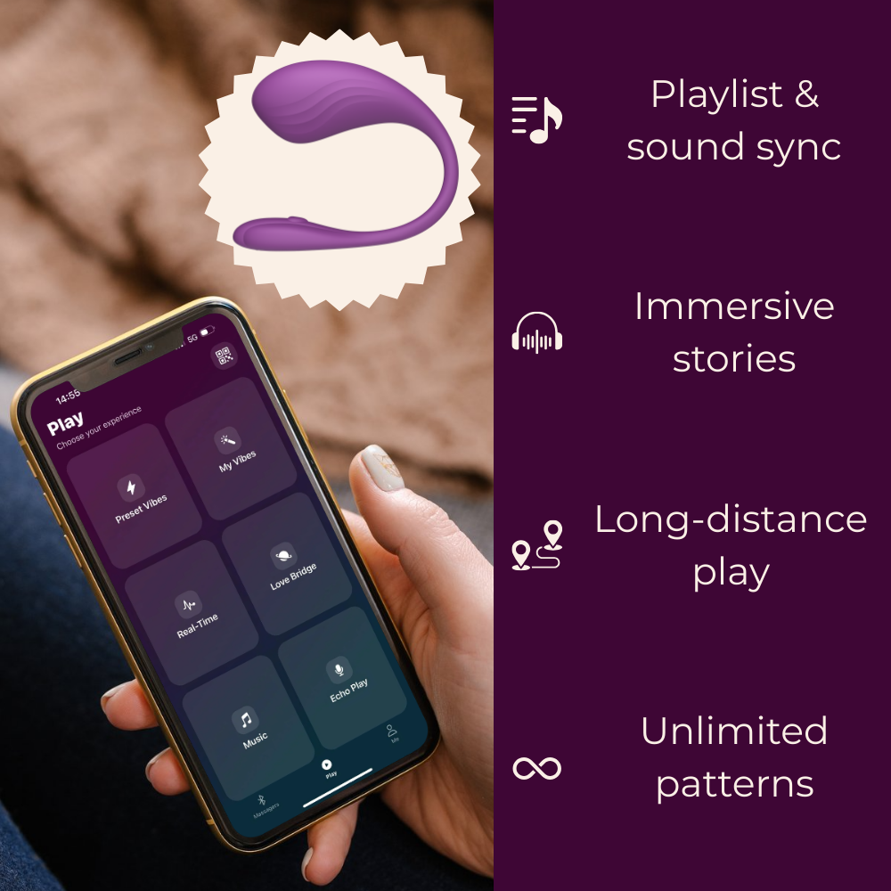 Velvet Rituals Naiomy app with sound-synced playlists, immersive stories, long-distance control, and customizable vibration patterns