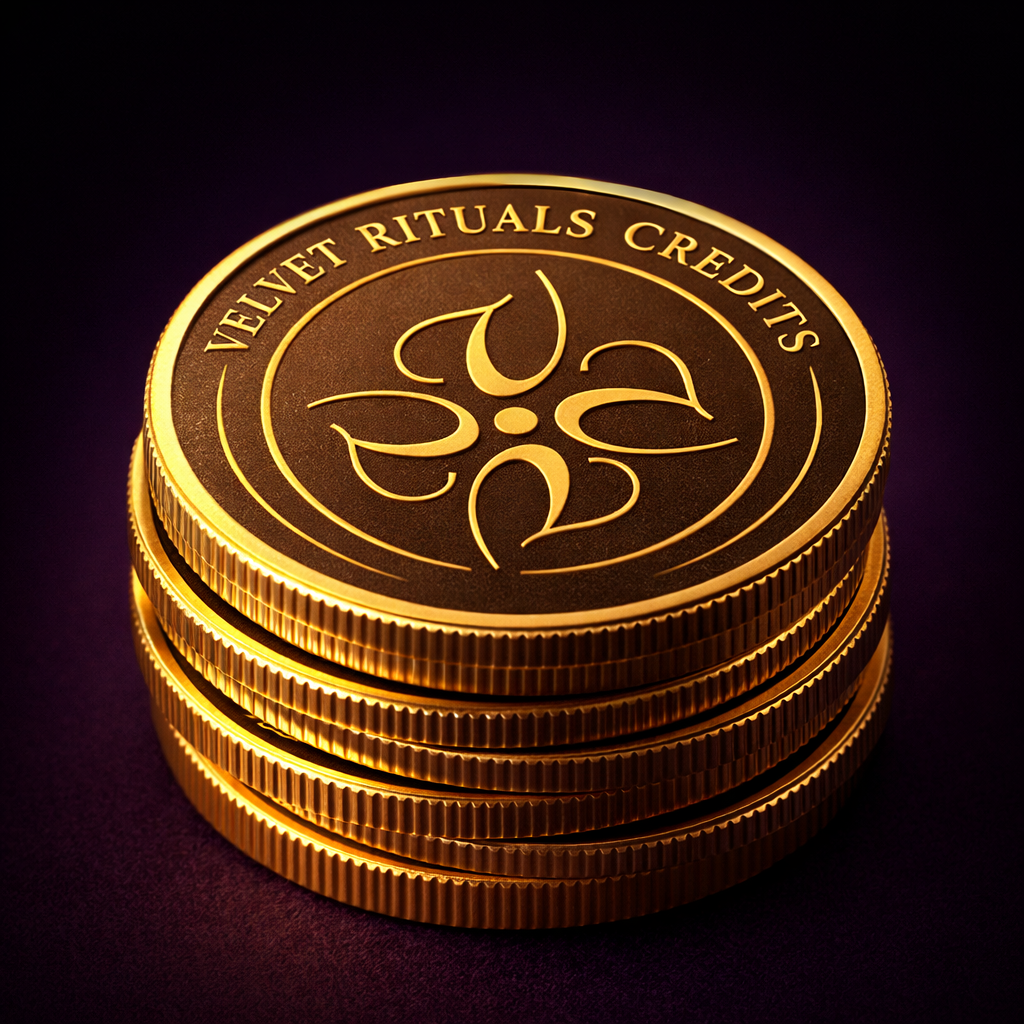 Velvet Rituals Credits shown as stacked gold coins, representing virtual credits used in the Velvet Vibes app to access AI companion features.