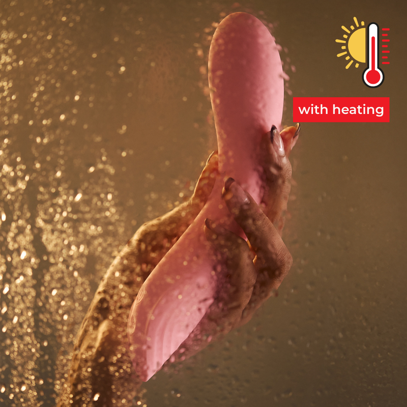 Velvet Rituals Ember internal massager shown in a warm, water-based lifestyle setting, highlighting its heating function and gentle vibration features