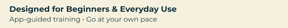 Text indicating app-guided training for beginners and everyday use