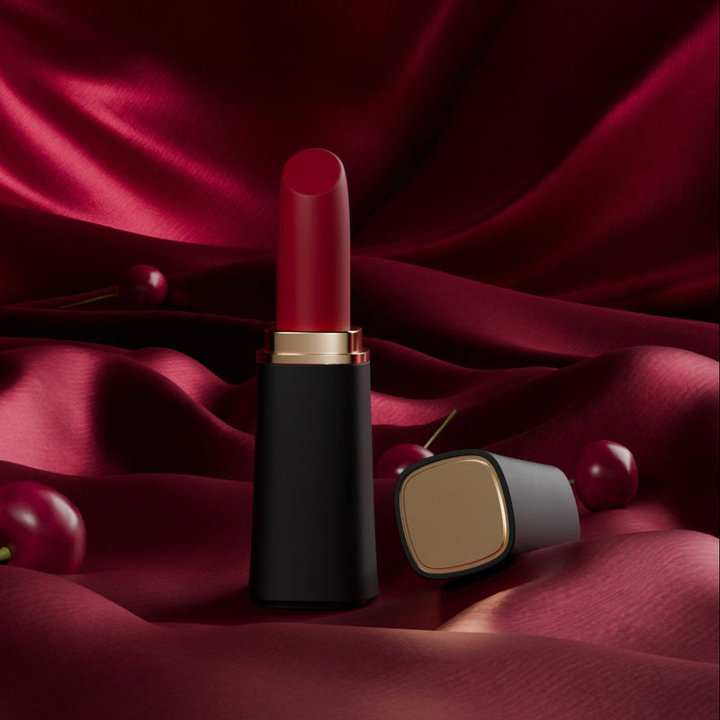Velvet Rituals Rouge lipstick-style compact massager shown as a hero shot, highlighting its discreet design and premium finish